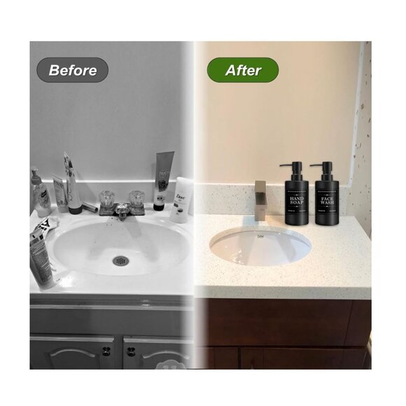 Glass Soap Dispenser Set 2 Pack for Bathroom or Kitchen, 6 Waterproof Tabs with - Picture 5 of 8